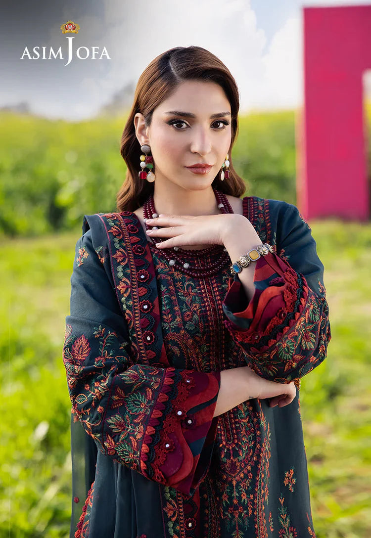 ASIM JOFA-3PC DHANAK EMBROIDERED SHIRT WITH DHANAK EMBROIDERED SHAWL AND TROUSER -ADR-4191