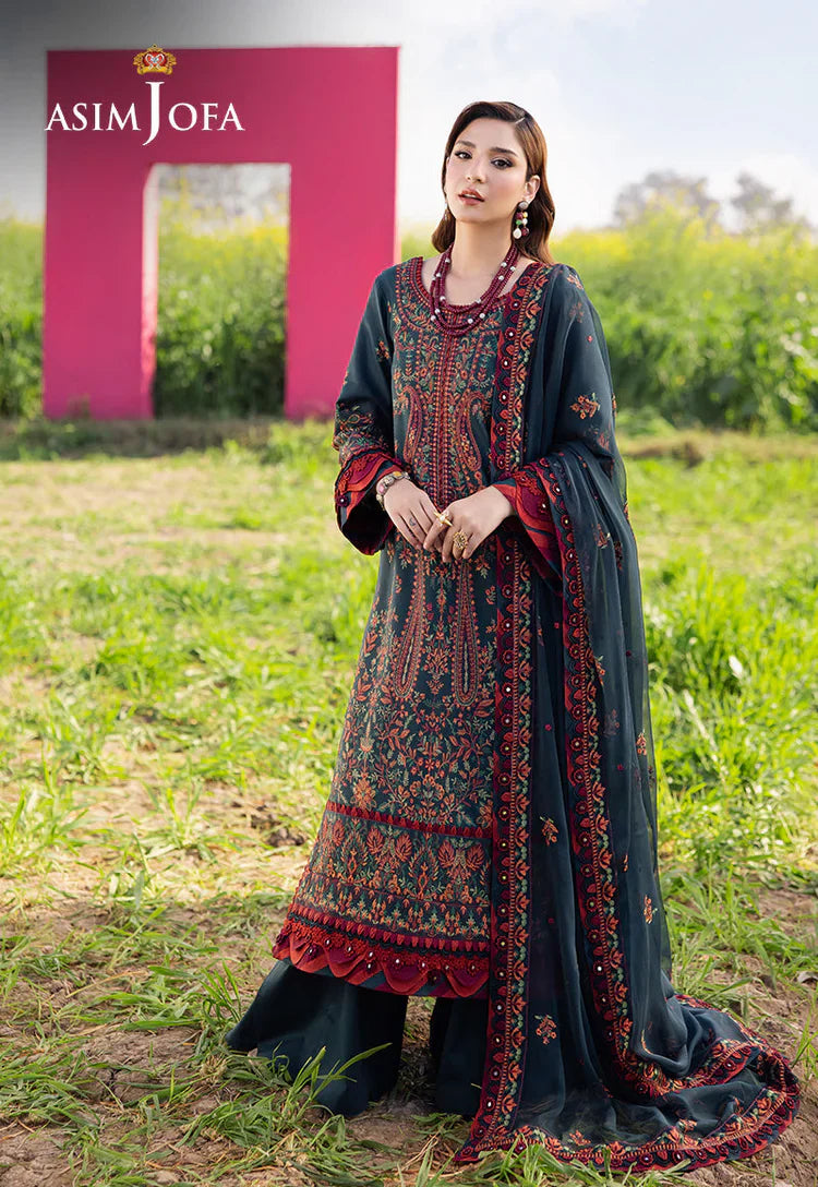 ASIM JOFA-3PC DHANAK EMBROIDERED SHIRT WITH DHANAK EMBROIDERED SHAWL AND TROUSER -ADR-4191