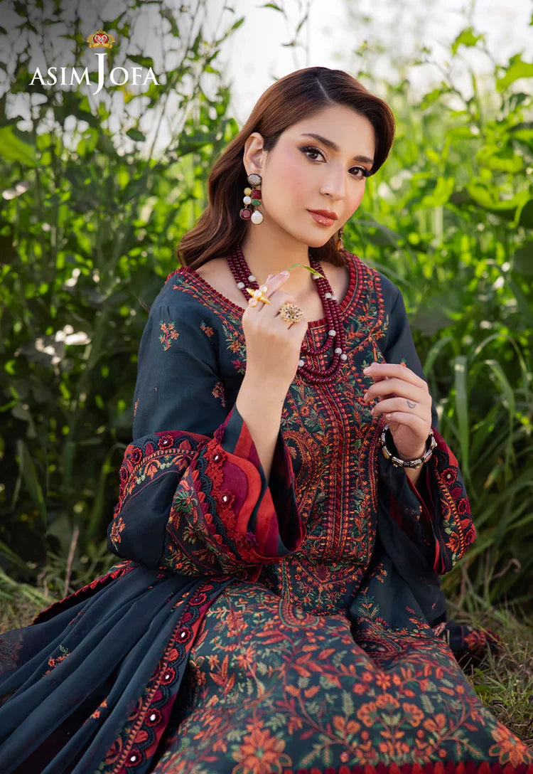 ASIM JOFA-3PC DHANAK EMBROIDERED SHIRT WITH DHANAK EMBROIDERED SHAWL AND TROUSER -ADR-4191
