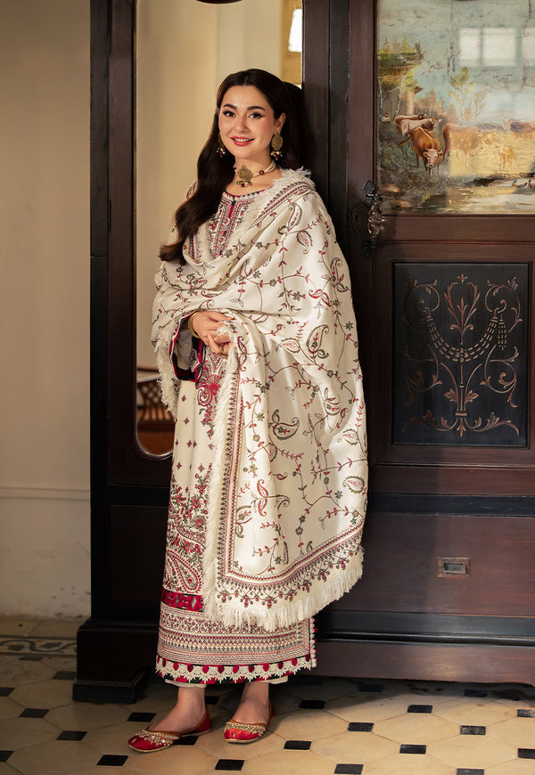 Asim Jofa-3pc Dhanak Sequence Embroidered Shirt With Dhanak Embroidered Shawl And Dhanak Trouser-Adr-4060