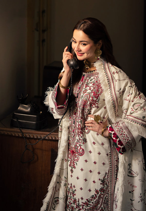 Asim Jofa-3pc Dhanak Sequence Embroidered Shirt With Dhanak Embroidered Shawl And Dhanak Trouser-Adr-4060
