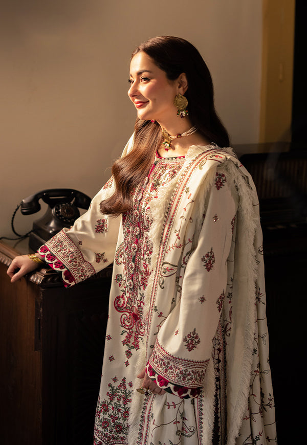 Asim Jofa-3pc Dhanak Sequence Embroidered Shirt With Dhanak Embroidered Shawl And Dhanak Trouser-Adr-4060