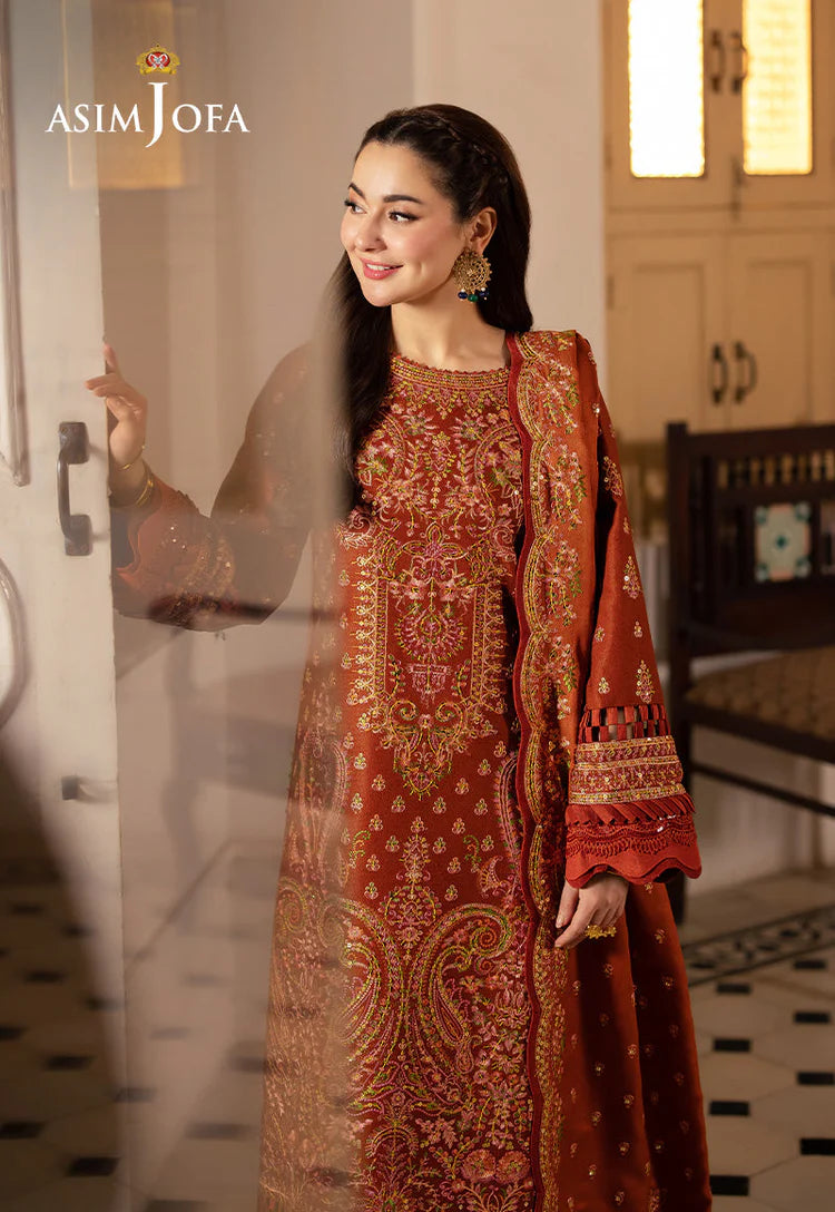Asim Jofa-3pc Dhanak Sequin Embroidered Shirt With Dhanak Embroidered Shawl And Trouser -Adr-4330