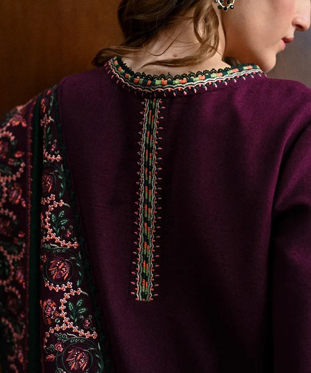 Dhanak 3PC Embroidered Shirt with Dhanak Embroidered Dupatta-3563