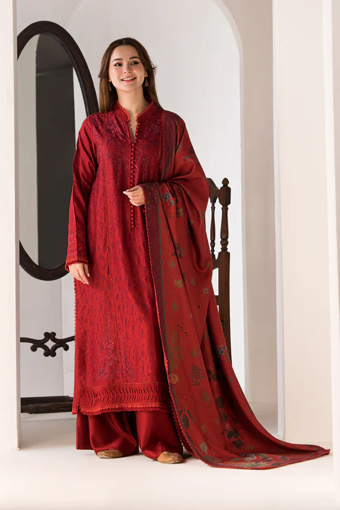3PC DHANAK EMBROIDERED SHIRT WITH TWILL PRINTED SHAWL AND TROUSER-688