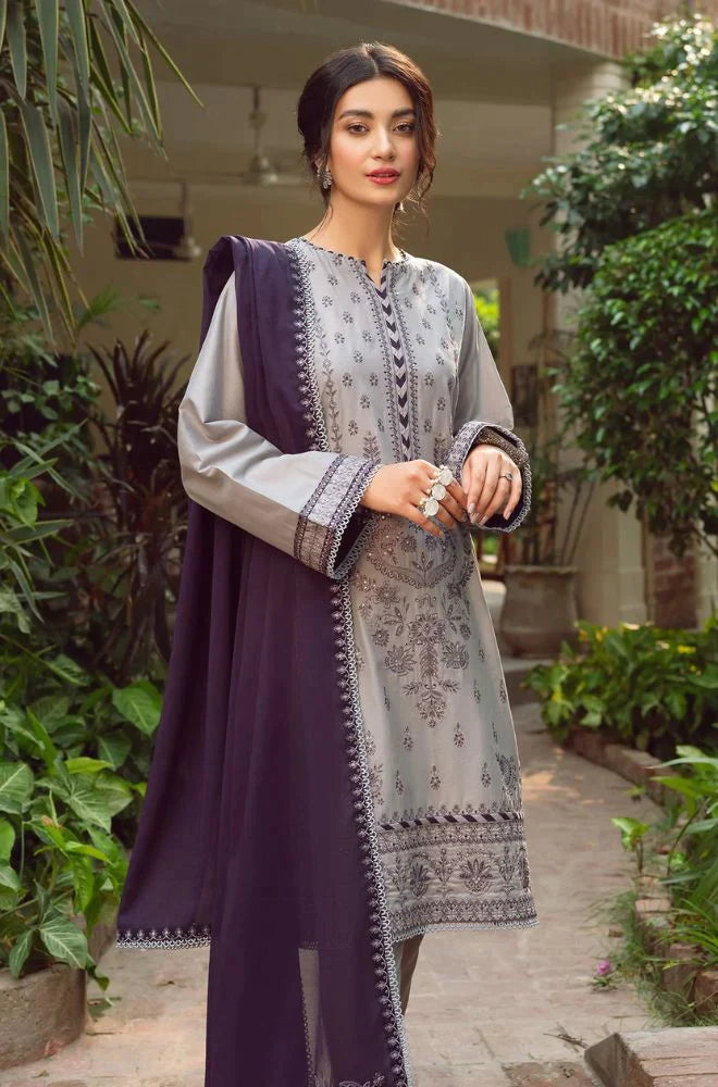 Linen 3PC Embroidered Shirt with Chiffon Embroidered Dupatta -578