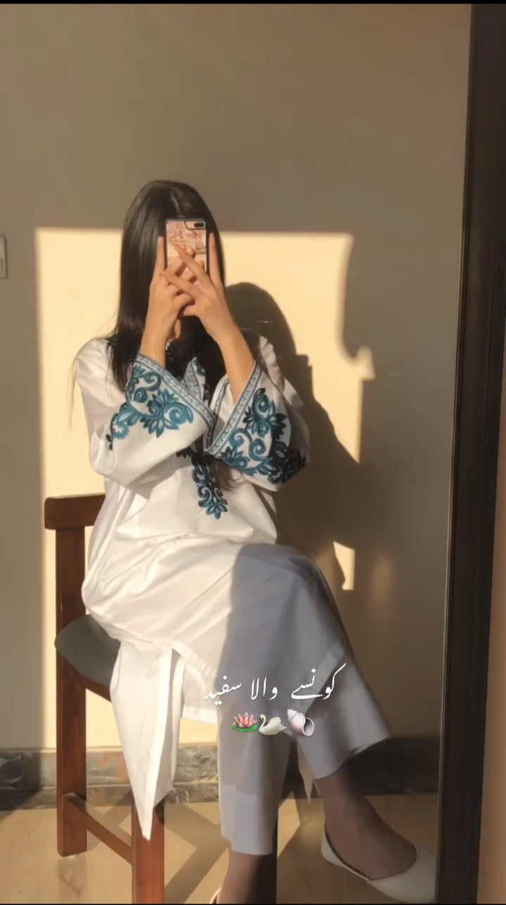 White Elegant Embroidered 2Pc