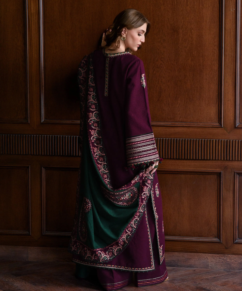 Dhanak 3PC Embroidered Shirt with Dhanak Embroidered Dupatta-3563