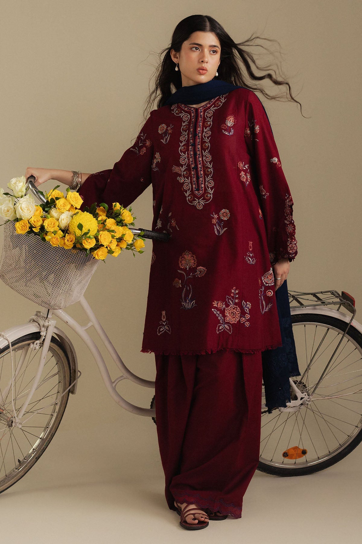 Zarashah Jahan Embroidered Dhanak 3pc with Printed Shawl- GA2121