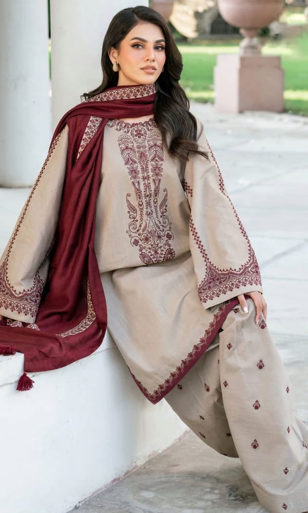 Highly Recommended SR-KD910 Unstitched Heavy Embroidered Dhanak Suit With Embroidered Dhanak Shawl