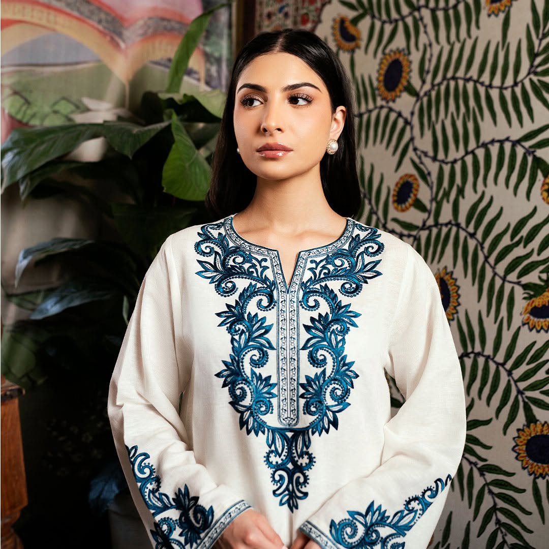 White Elegant Embroidered 2Pc
