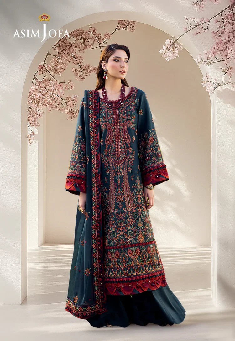 ASIM JOFA-3PC DHANAK EMBROIDERED SHIRT WITH DHANAK EMBROIDERED SHAWL AND TROUSER -ADR-4191