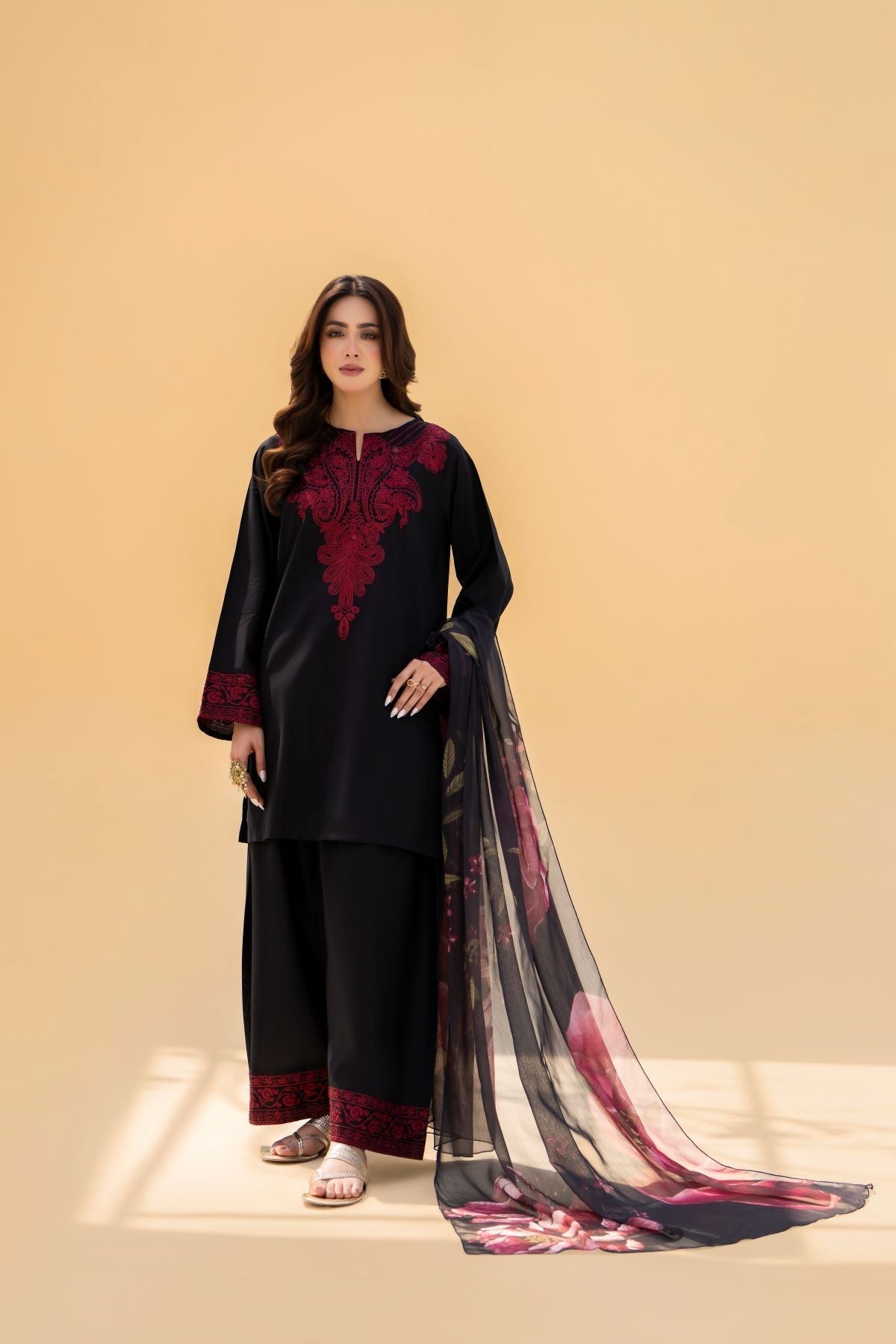 ZAROON BLACK 3PC STITCHED