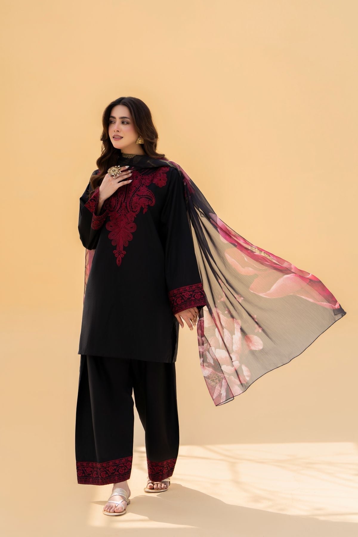 ZAROON BLACK 3PC STITCHED