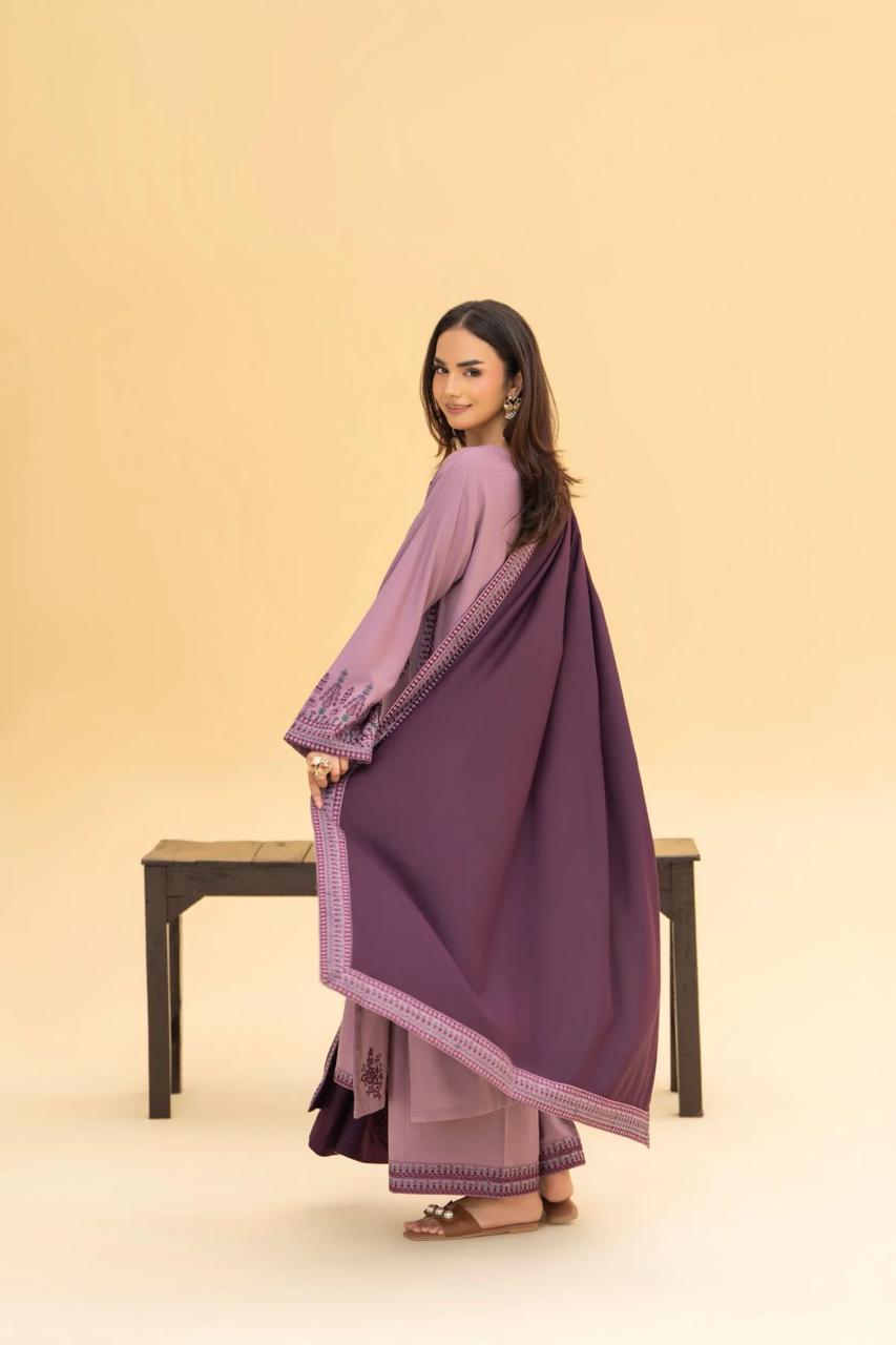 Izel - 3PC Dhanak Embroidered Suit with Embroidered Shawl and Embroidered Trouser