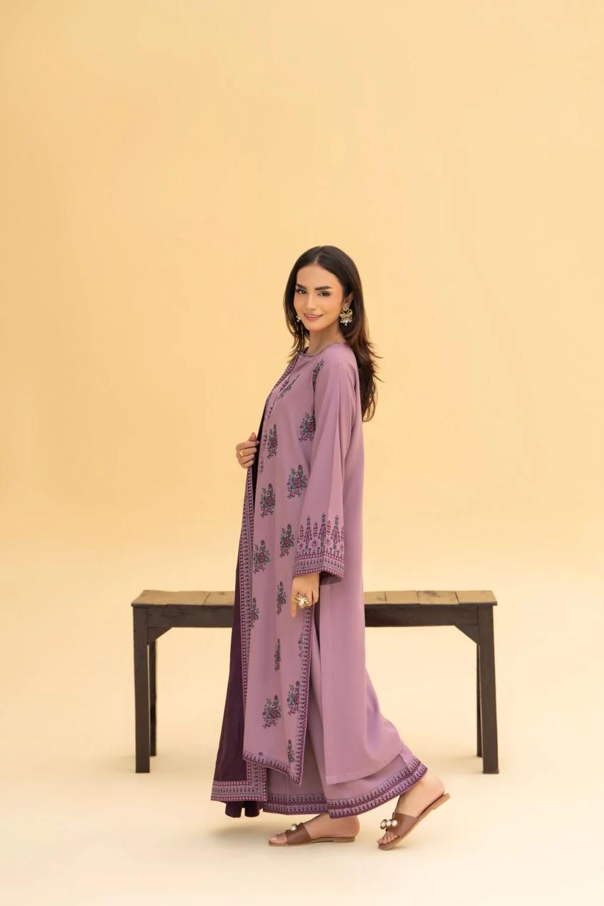 Izel - 3PC Dhanak Embroidered Suit with Embroidered Shawl and Embroidered Trouser