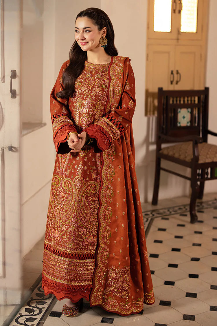 Asim Jofa-3pc Dhanak Sequin Embroidered Shirt With Dhanak Embroidered Shawl And Trouser -Adr-4330