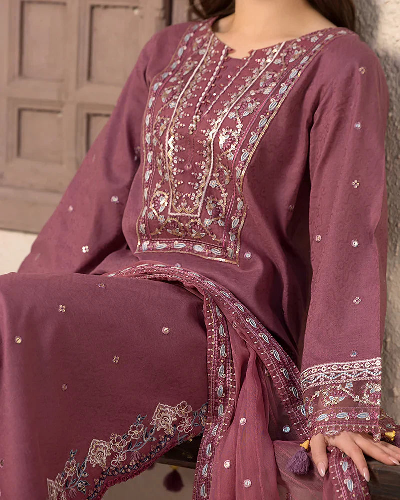 Dhanak-3PC Embroidered Shirt with Chiffon Embroidered Dupatta-1321W