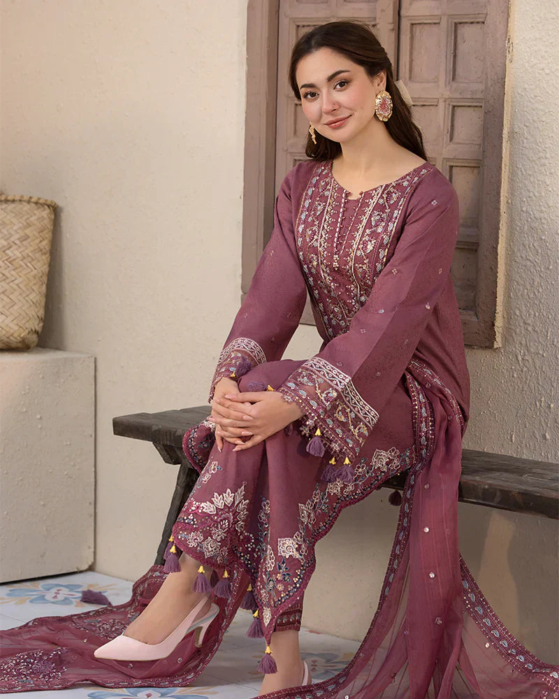 Dhanak-3PC Embroidered Shirt with Chiffon Embroidered Dupatta-1321W