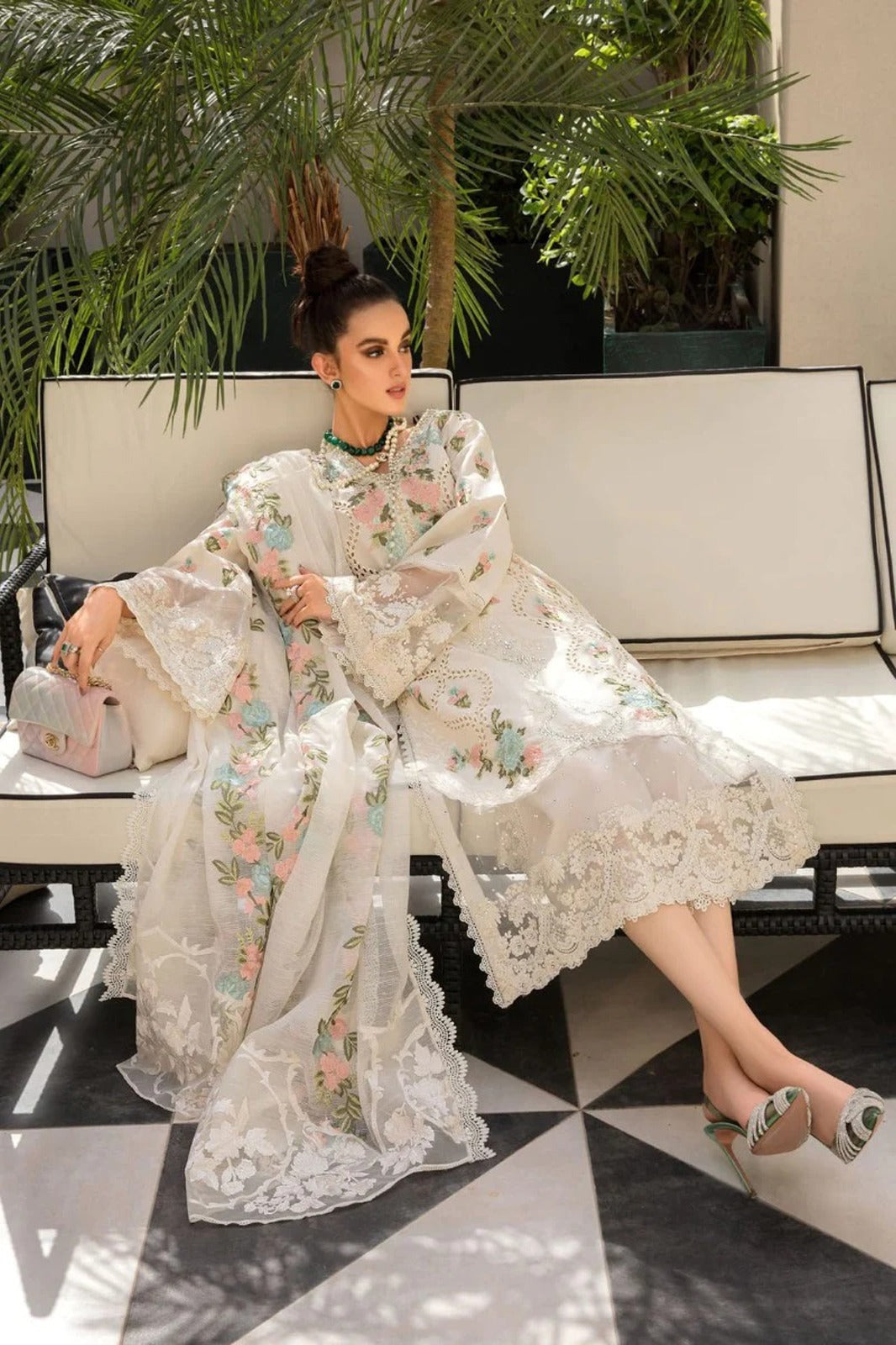 CRIMSON-3PC DHANAK EMBROIDERED SHIRT WITH CHIFFON EMBROIDERED DUPATTA & TROUSER-BIC-4005