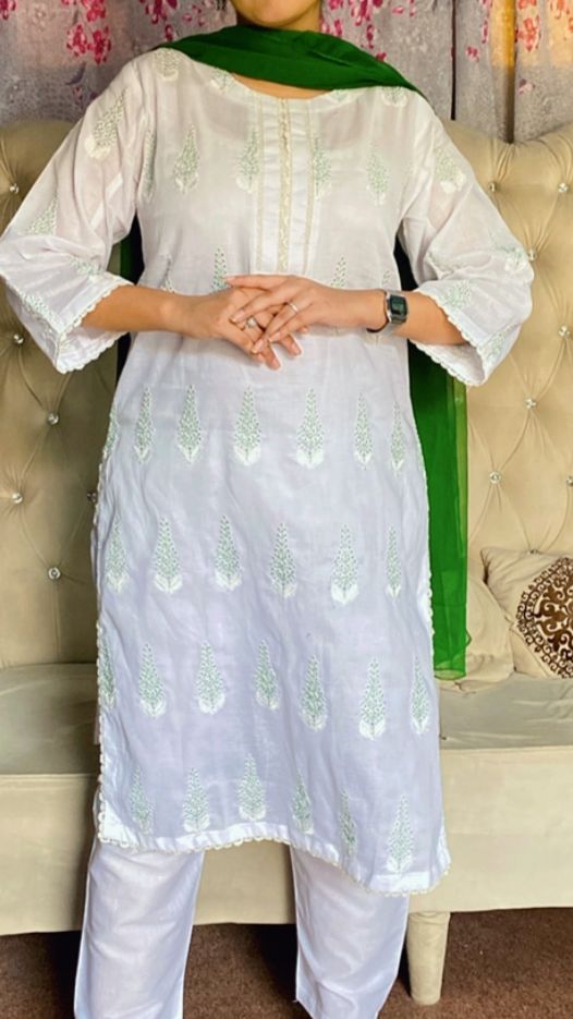 Green Embroidered 3Pc