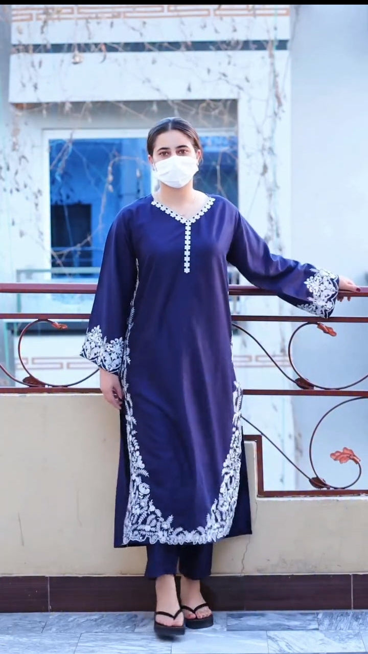 Blue Elegant Emb 2Pc