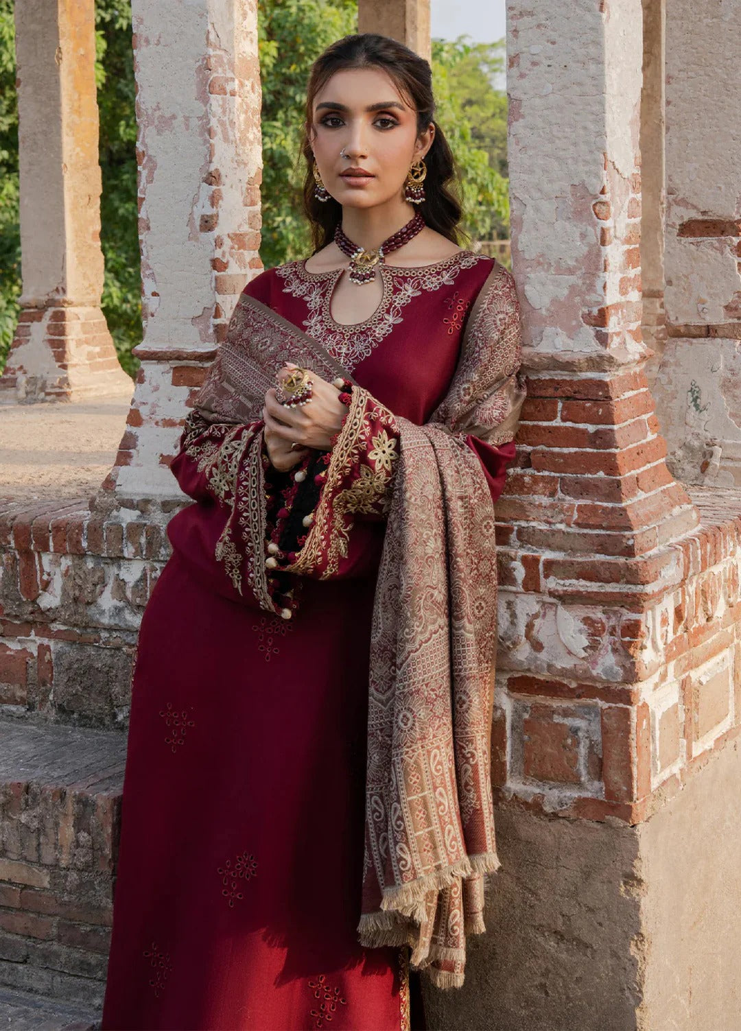 Izel - 3pc Dhanak Embroidered Suit with Dhanak Printed Shawl