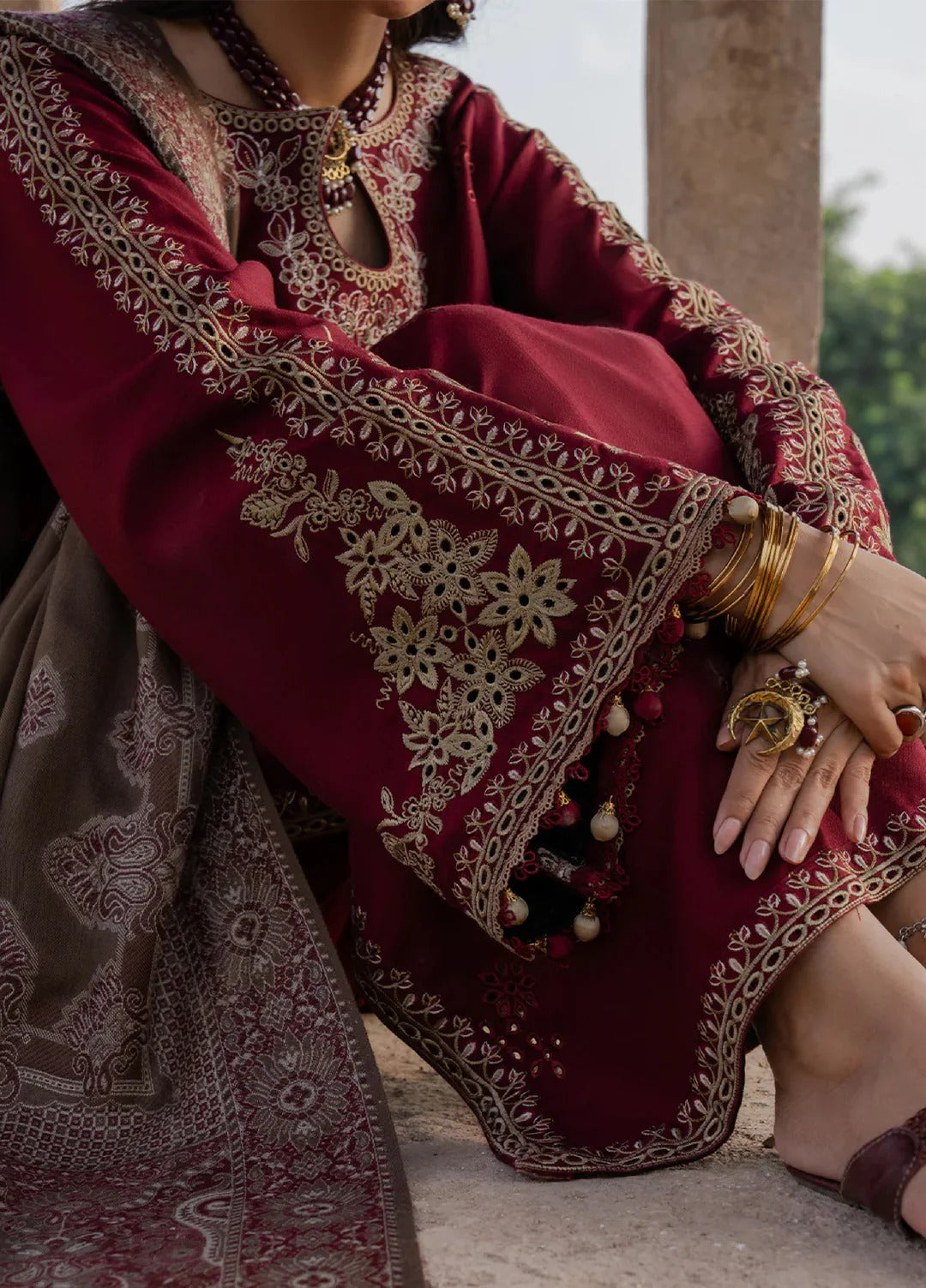 Izel - 3pc Dhanak Embroidered Suit with Dhanak Printed Shawl