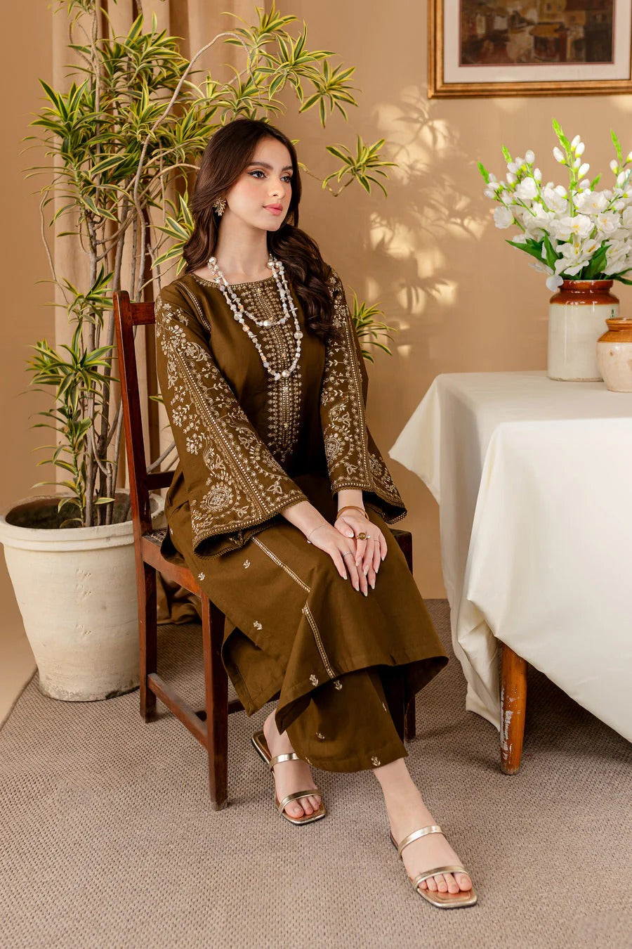 2 Piece Embroidered Lawn Shirt with Dyed Trouser  - ABS 016