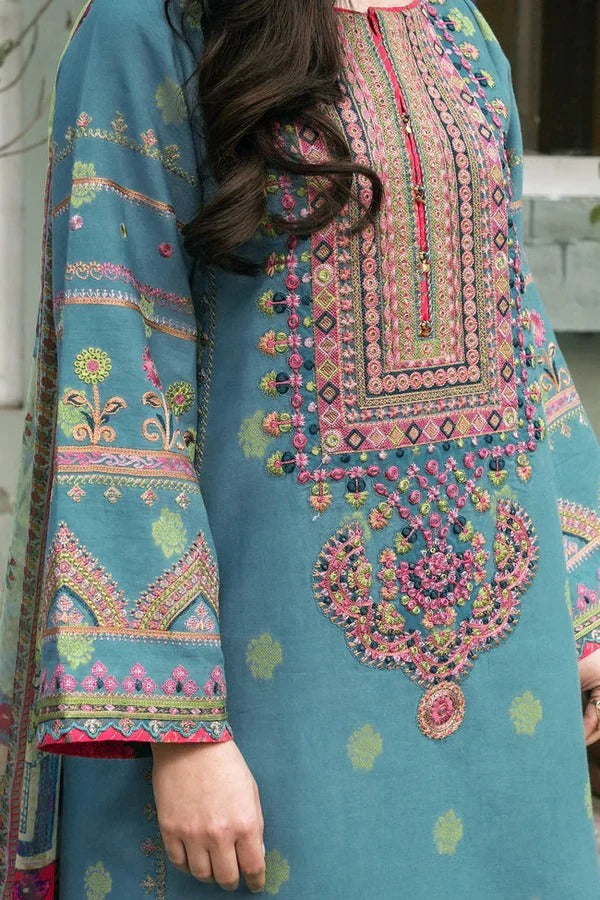Zara shajahan Embroidered Lawn 3Pc with Organza Printed Dupata-ABS 039