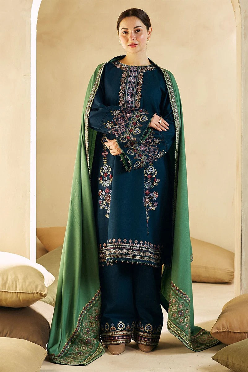 ZARA SHAHJAHAN - 3PC DHANAK EMBROIDERED BA-W77