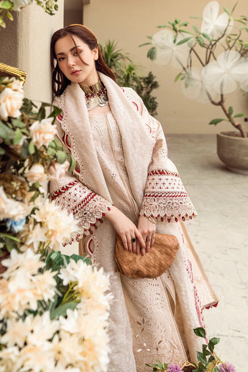 QALAMKAR - 3PC Embroidered Lawn Shirt with MANAAR Embroidered Dupatta and Trouser - HZG2124