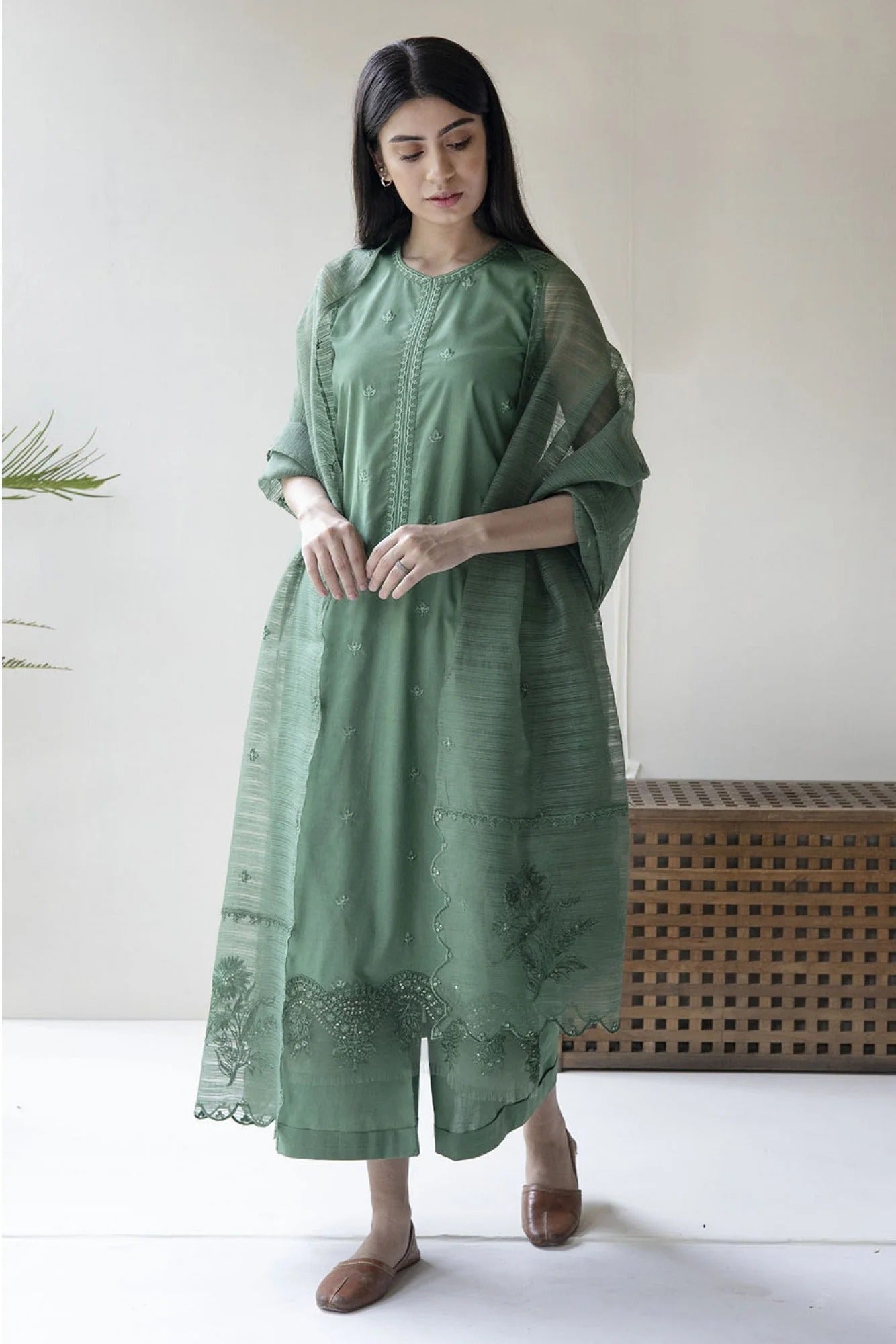 DYOT Lawn Embroidered Shirt with Organza Embroidered Dupatta and Trouser - ABS 020