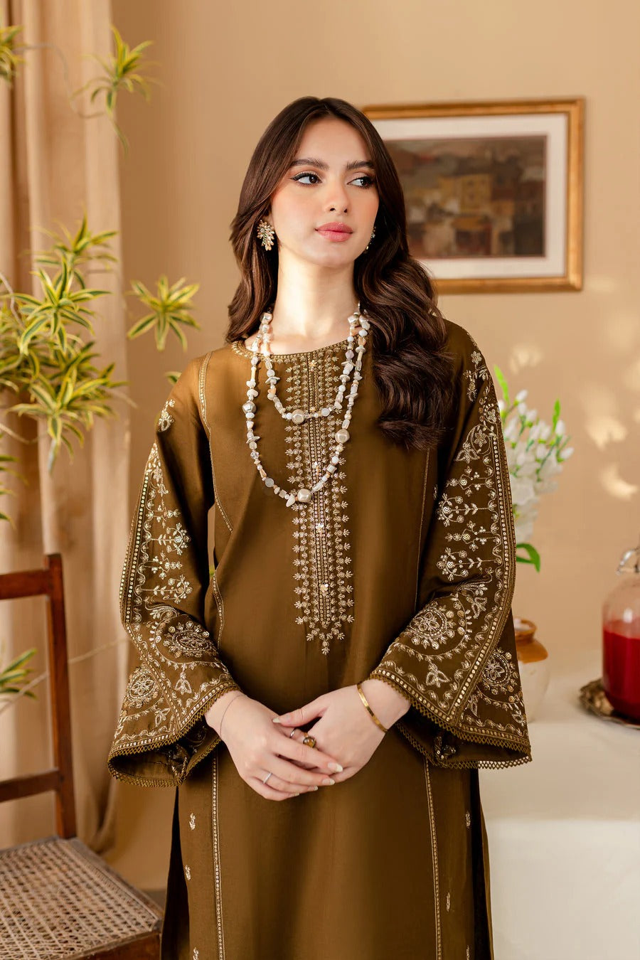 2 Piece Embroidered Lawn Shirt with Dyed Trouser  - ABS 016