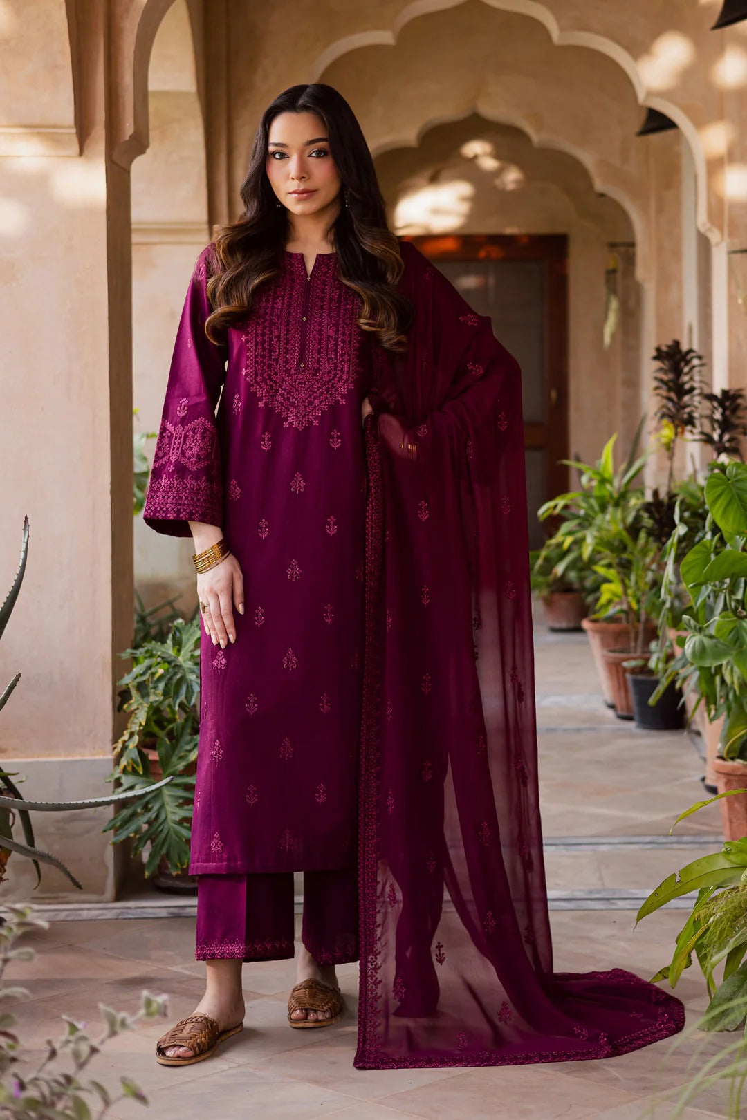Embroidered Lawn Shirt with Chiffon Dupatta and Embroidered Trousers - BATIK-3PC - AM 013
