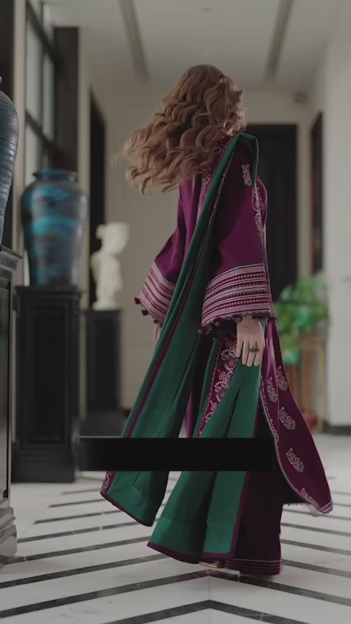 Dhanak 3PC Embroidered Shirt with Dhanak Embroidered Dupatta-3563