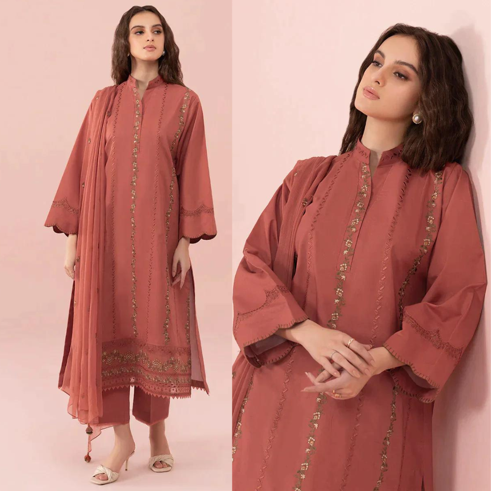 Sapphire- 3Pc Lawn Embroidered Suit with Embroidered Chiffon dupatta. Vl661/2